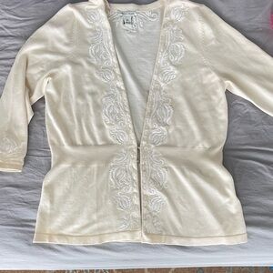 White House/ Black Market Cream Embroidered Cardigan